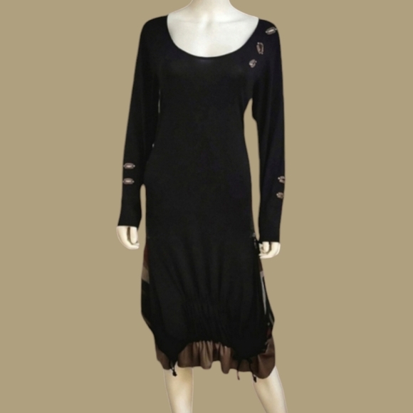 Darkwin Black Turkish Artsy Designer Long Sleeve Grunge Dress - Picture 1 of 13